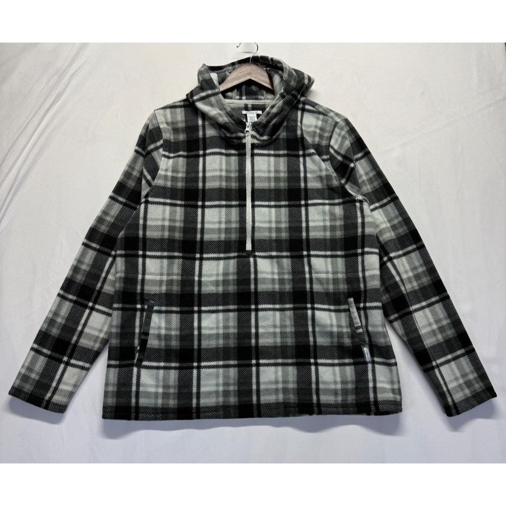 O'Neill Polar Fleece Hoodie Womens 2XL Gray Black Plaid Logo Half‎ Zip Outdoor